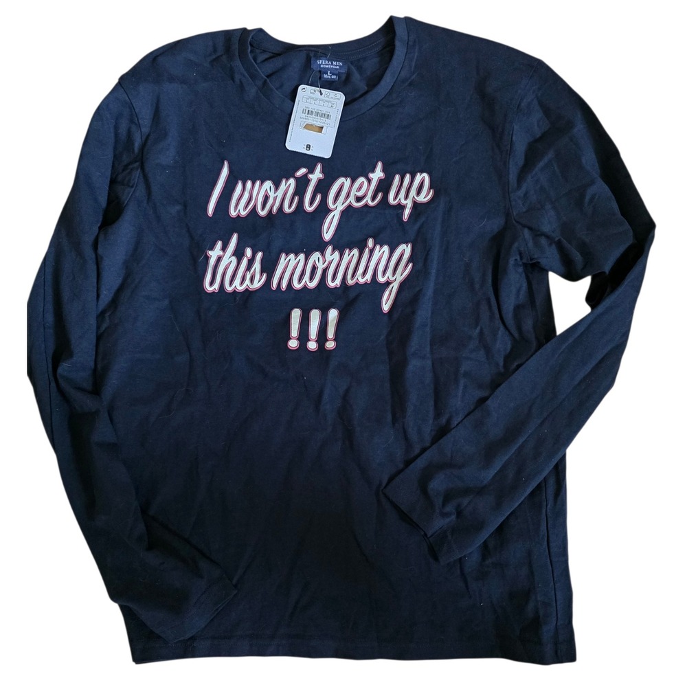 Sfera Men Navy Blue Long Sleeve Graphic T-Shirt I Won't Get Up Size L NWT